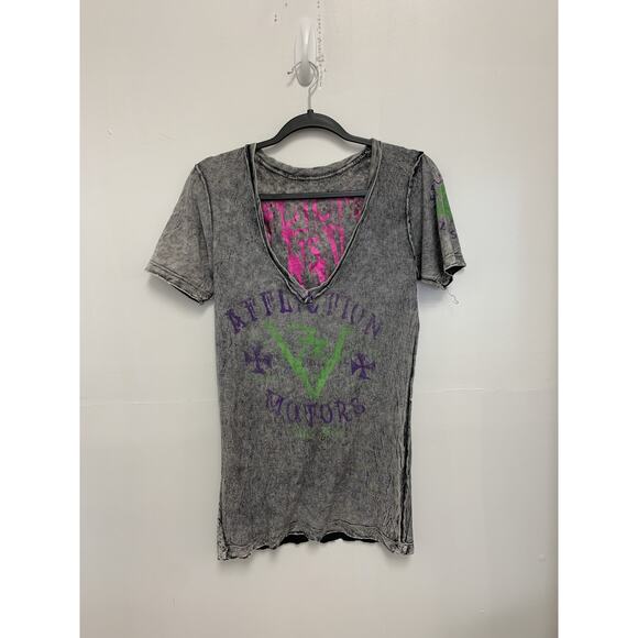 Affliction Reversible Women’s V Neck T Shirt Grunge Distressed Punk M Y2K - Picture 4 of 6